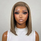 Straight Bob Side Part  HD Lace Front Wig 100% Virgin Human Hair / Medium Chestnut Brown LINKTOWIG
