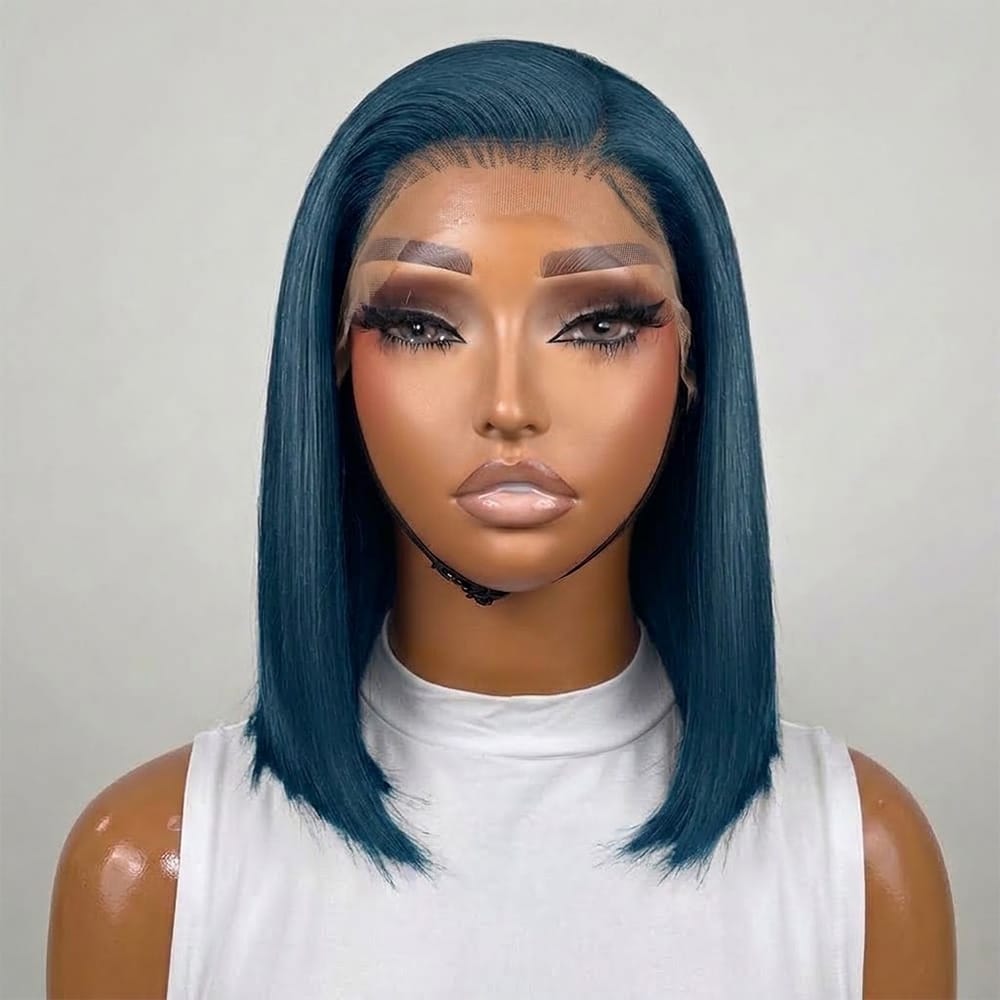 Straight Bob Side Part  HD Lace Front Wig 100% Virgin Human Hair / Midnight Blue LINKTOWIG