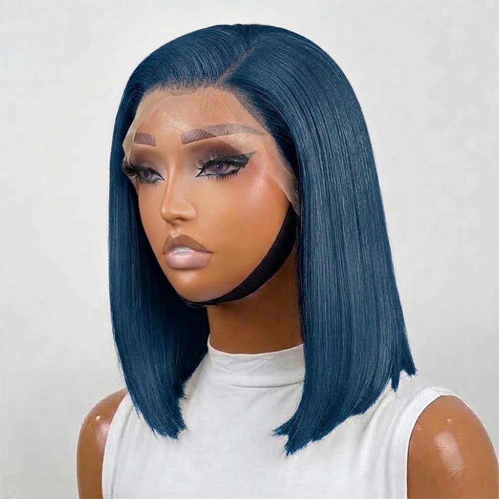Straight Bob Side Part  HD Lace Front Wig 100% Virgin Human Hair / Midnight Blue LINKTOWIG