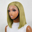 Straight Bob Side Part  HD Lace Front Wig 100% Virgin Human Hair / Olive Green Blonde LINKTOWIG