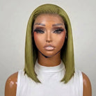 Straight Bob Side Part  HD Lace Front Wig 100% Virgin Human Hair / Olive Green Blonde LINKTOWIG