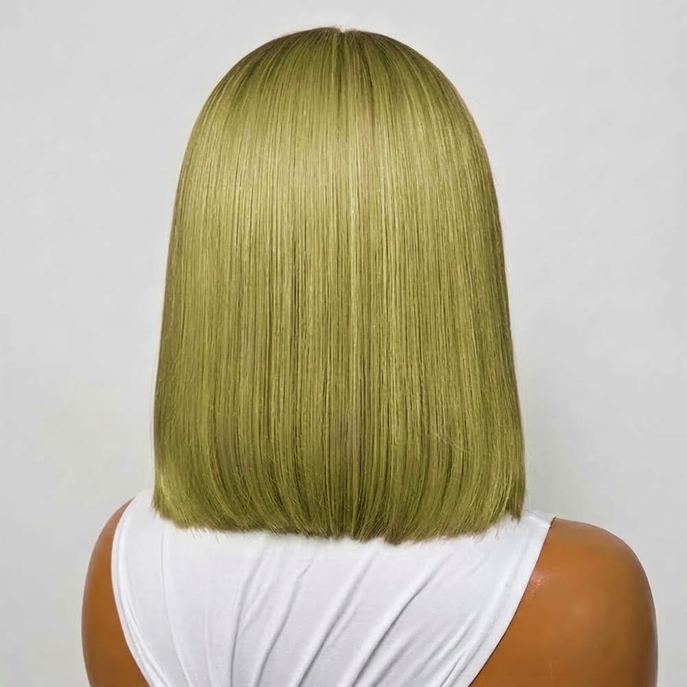 Straight Bob Side Part  HD Lace Front Wig 100% Virgin Human Hair / Olive Green Blonde LINKTOWIG