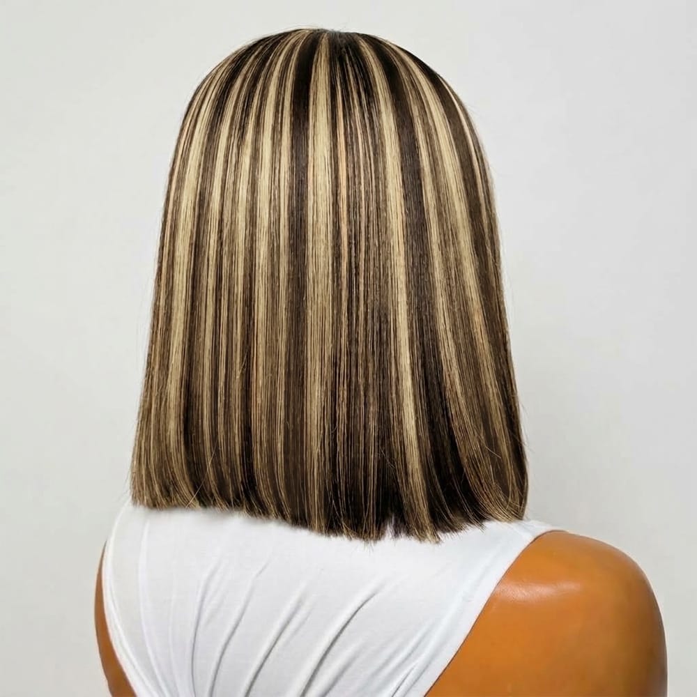 Straight Bob Side Part  HD Lace Front Wig 100% Virgin Human Hair / Piano Highlight Silver Grey LINKTOWIG