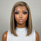 Straight Bob Side Part  HD Lace Front Wig 100% Virgin Human Hair / Piano Highlight Silver Grey LINKTOWIG