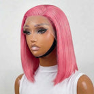 Straight Bob Side Part  HD Lace Front Wig 100% Virgin Human Hair / pink LINKTOWIG