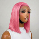 Straight Bob Side Part  HD Lace Front Wig 100% Virgin Human Hair / pink LINKTOWIG