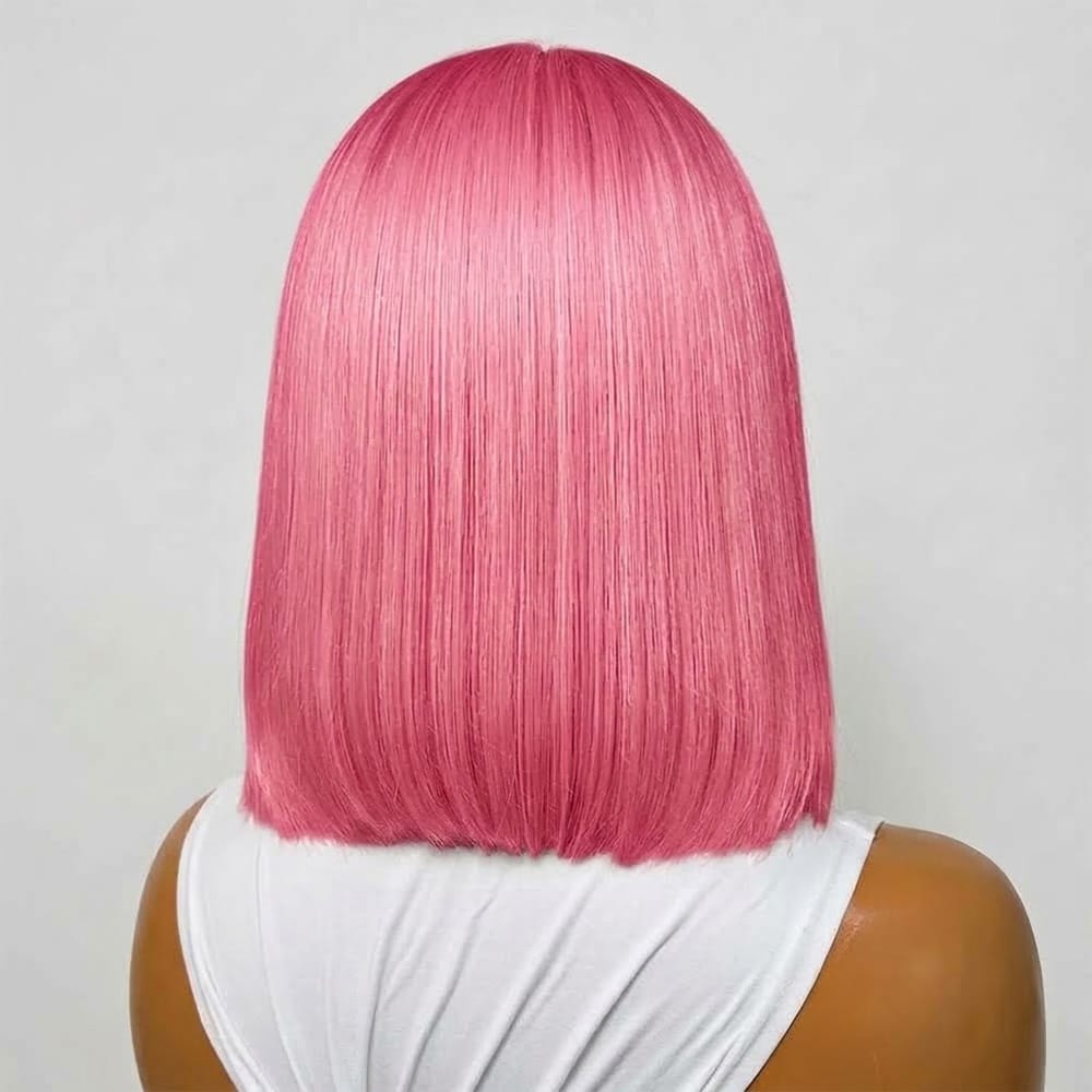Straight Bob Side Part  HD Lace Front Wig 100% Virgin Human Hair / pink LINKTOWIG