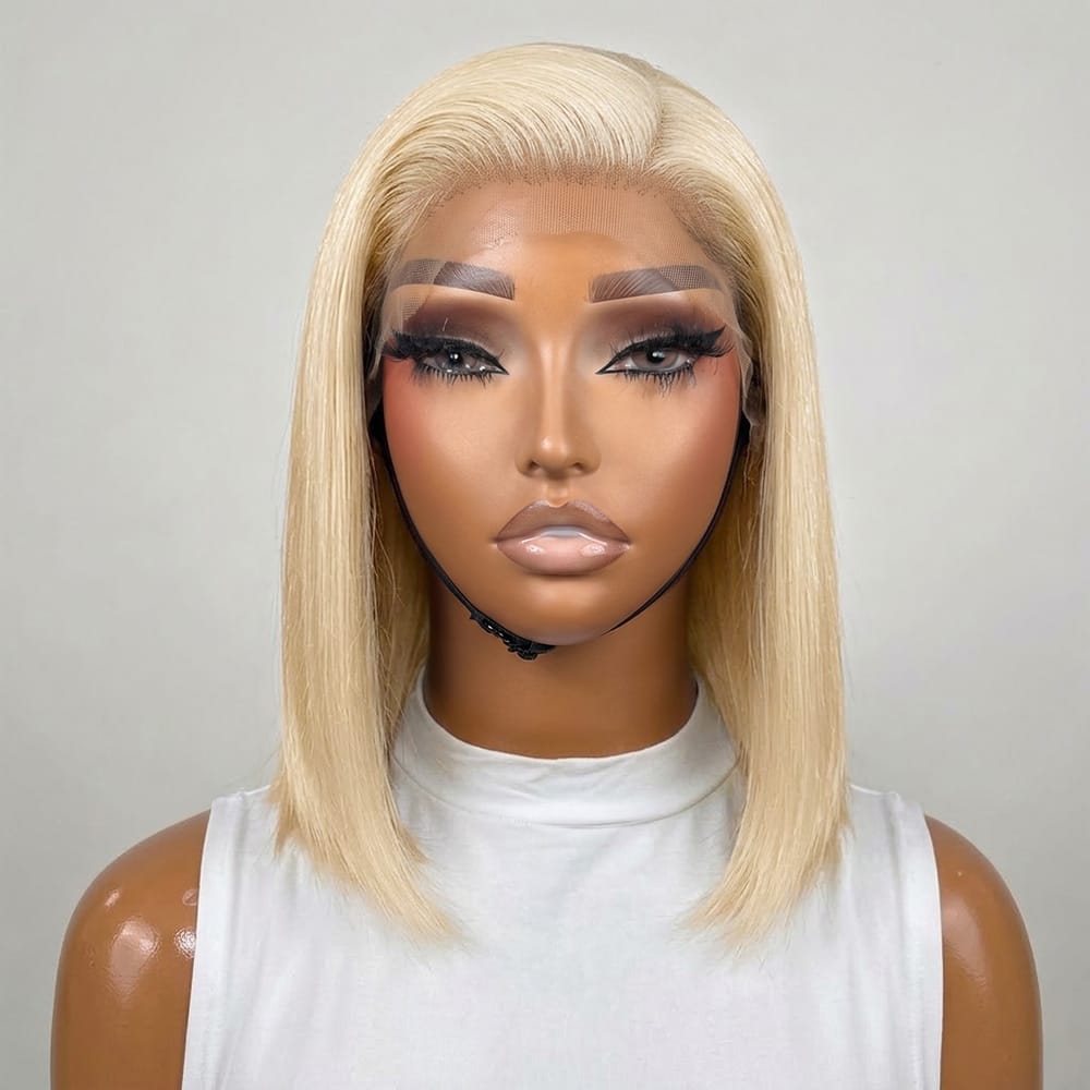 Straight Bob Side Part  HD Lace Front Wig 100% Virgin Human Hair / Platinum Blonde LINKTOWIG