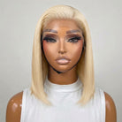 Straight Bob Side Part  HD Lace Front Wig 100% Virgin Human Hair / Platinum Blonde LINKTOWIG