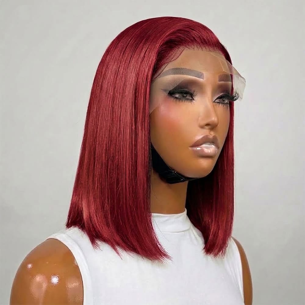 Straight Bob Side Part  HD Lace Front Wig 100% Virgin Human Hair / Ruby Red LINKTOWIG