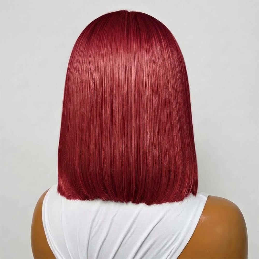Straight Bob Side Part  HD Lace Front Wig 100% Virgin Human Hair / Ruby Red LINKTOWIG