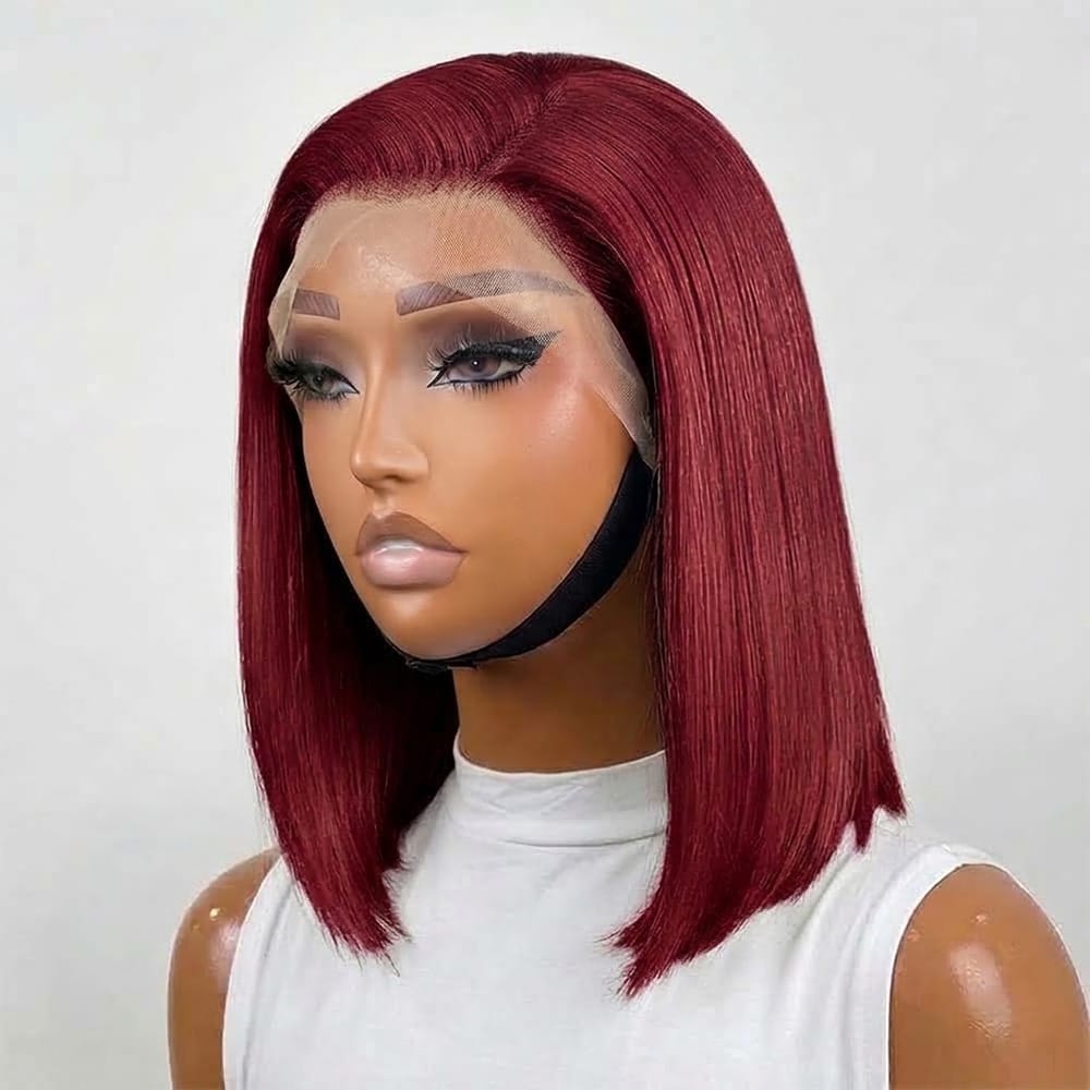 Straight Bob Side Part  HD Lace Front Wig 100% Virgin Human Hair / Ruby Red LINKTOWIG