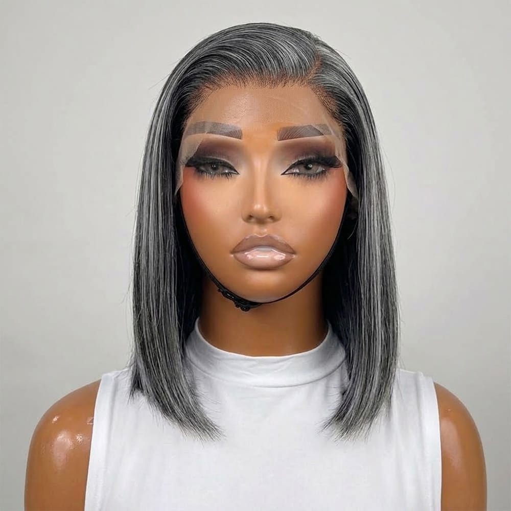 Straight Bob Side Part  HD Lace Front Wig 100% Virgin Human Hair / Silver Grey LINKTOWIG