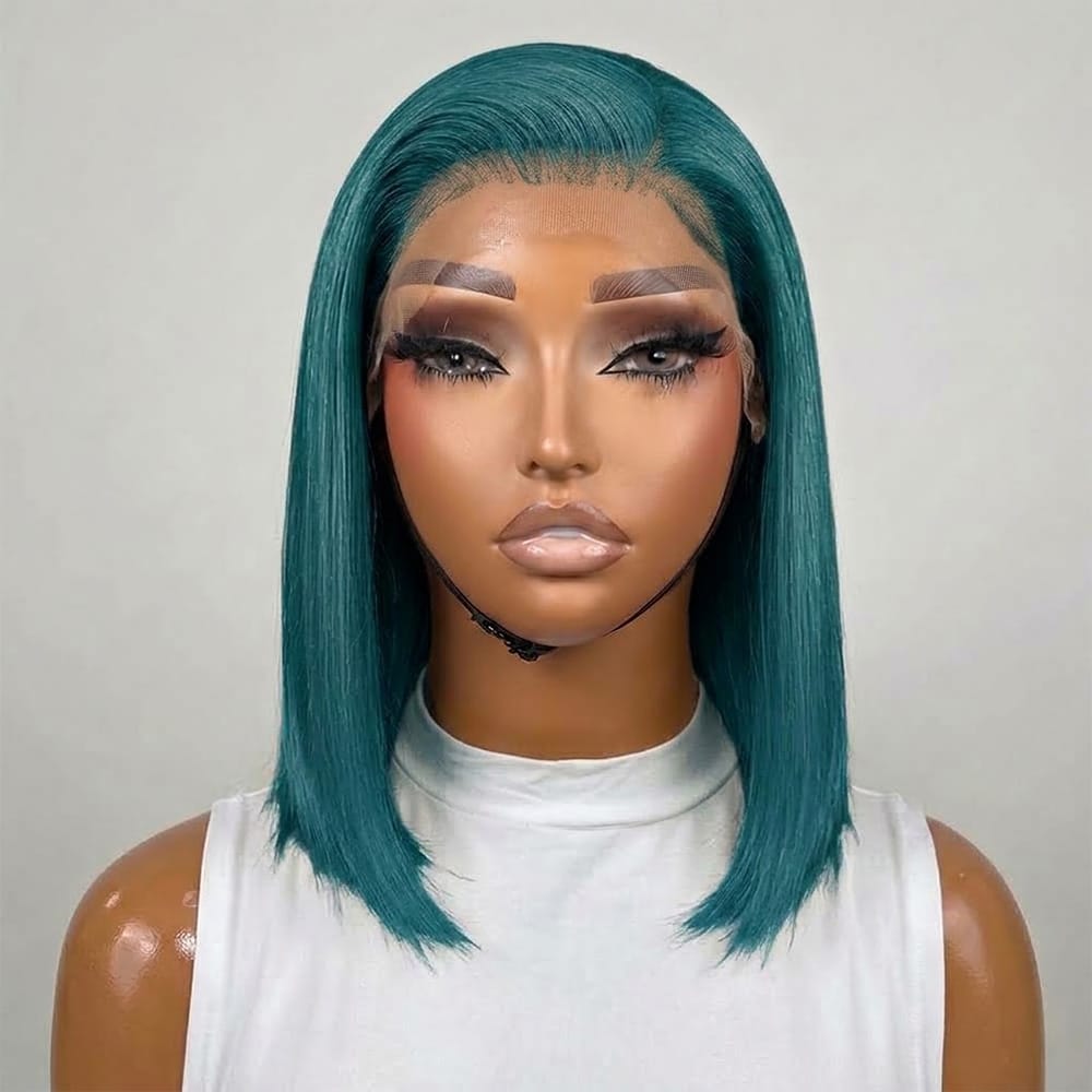 Straight Bob Side Part  HD Lace Front Wig 100% Virgin Human Hair / Teal Green LINKTOWIG