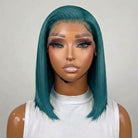 Straight Bob Side Part  HD Lace Front Wig 100% Virgin Human Hair / Teal Green LINKTOWIG