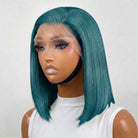 Straight Bob Side Part  HD Lace Front Wig 100% Virgin Human Hair / Teal Green LINKTOWIG