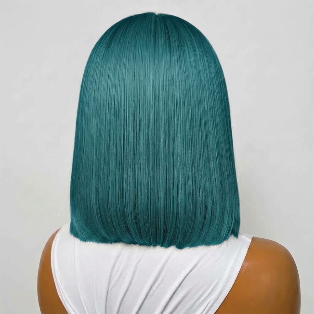 Straight Bob Side Part  HD Lace Front Wig 100% Virgin Human Hair / Teal Green LINKTOWIG
