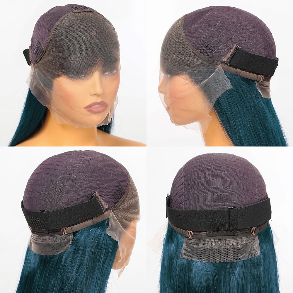 Straight Bob Side Part  HD Lace Front Wig 100% Virgin Human Hair / Teal Green LINKTOWIG
