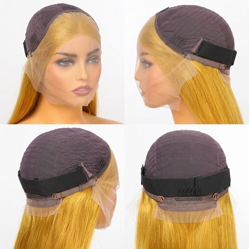 Straight Bob Side Part  HD Lace Front Wig 100% Virgin Human Hair / Yellow LINKTOWIG