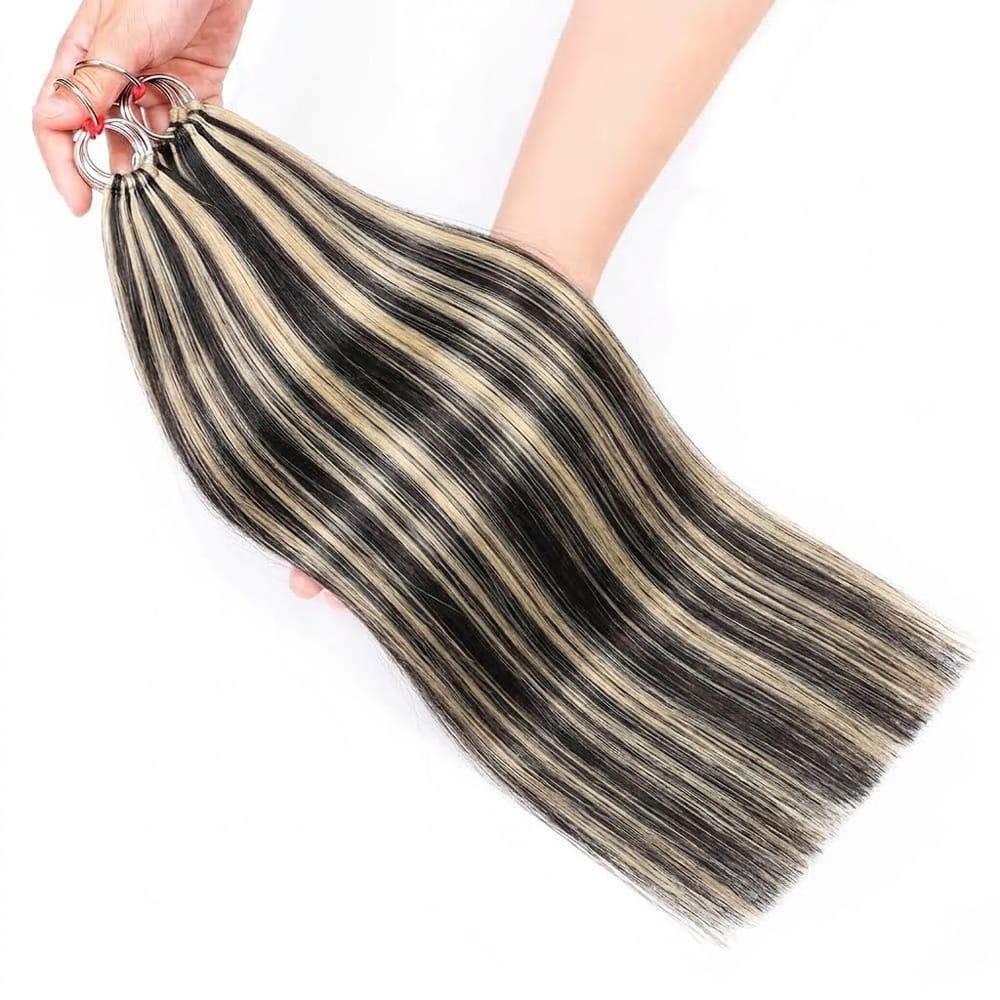 Straight Hair Bundles / Feather Hair Extensions — 100% Virgin Human Hair / Black and grey blended highlights LINKTOWIG