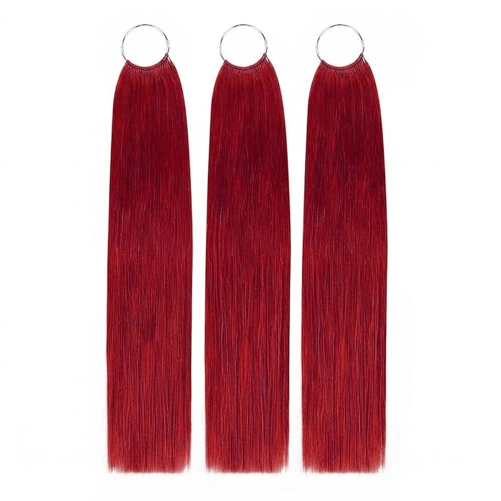Straight Hair Bundles / Feather Hair Extensions — 100% Virgin Human Hair / Ruby Red LINKTOWIG