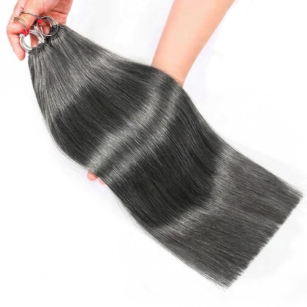 Straight Hair Bundles / Feather Hair Extensions — 100% Virgin Human Hair / Silver Grey LINKTOWIG