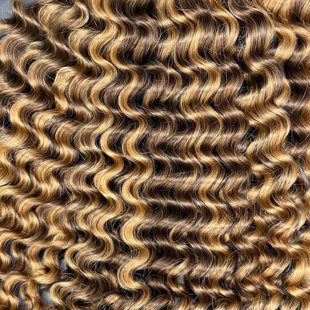 Deep Wave Bob Side Part  HD Lace Front Wig 100% Virgin Human Hair / Honey Blonde Highlights LINKTOWIG